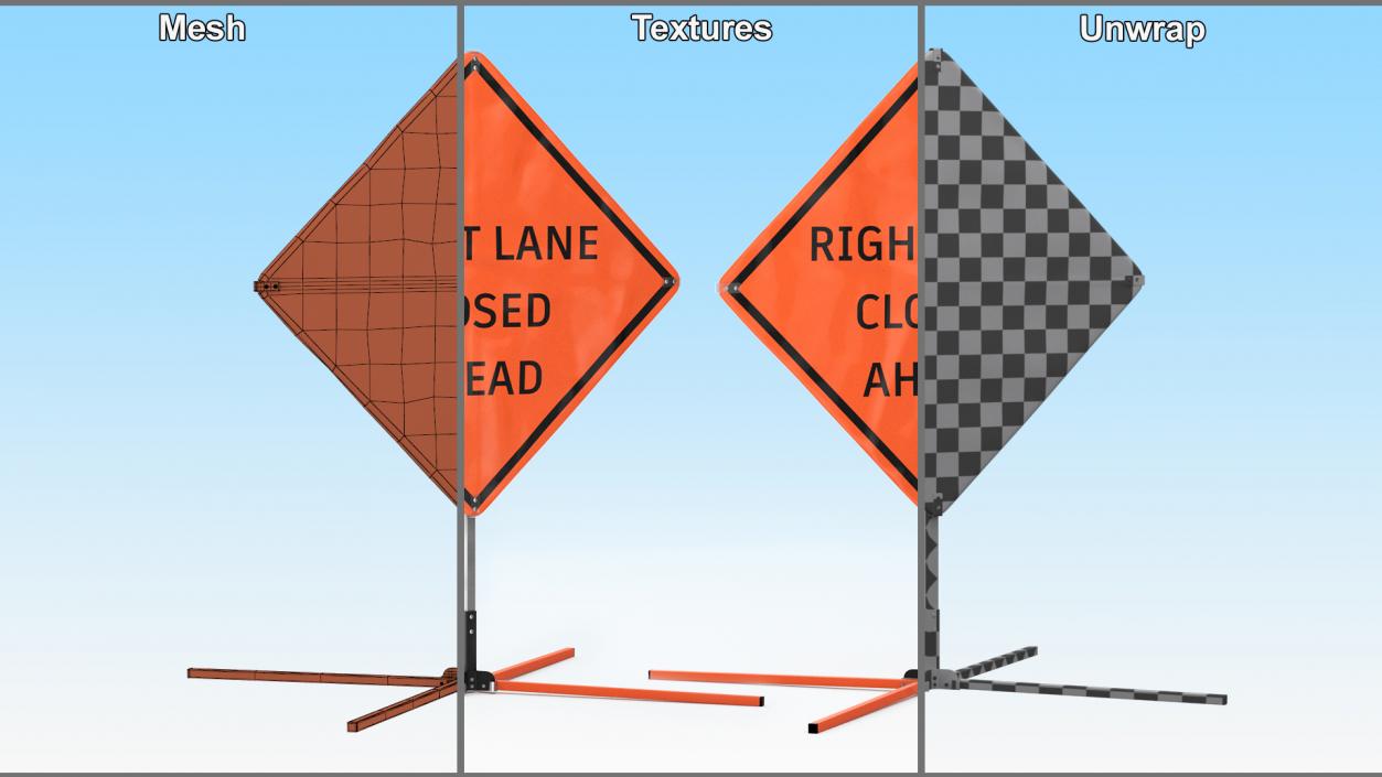 Right Lane Closed Ahead Traffic Control Sign 3D model