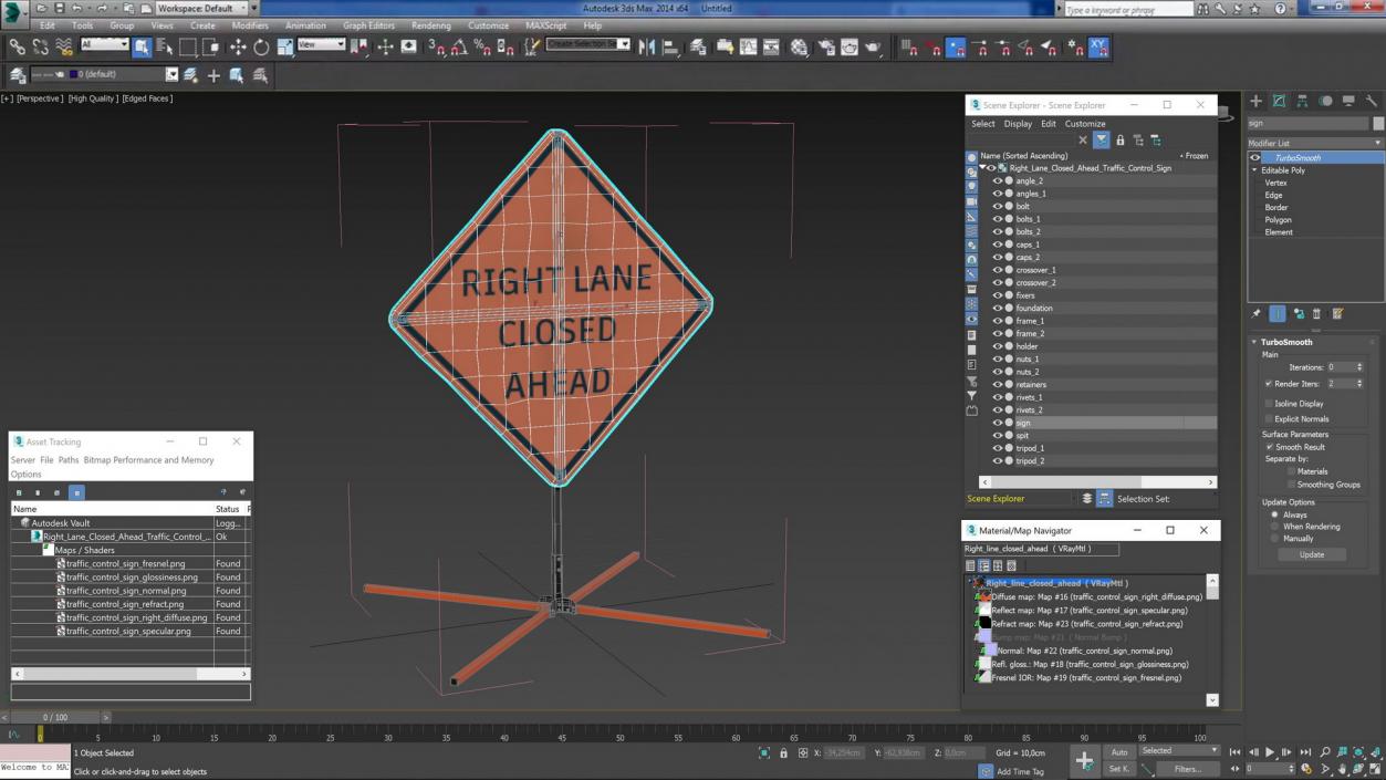 Right Lane Closed Ahead Traffic Control Sign 3D model