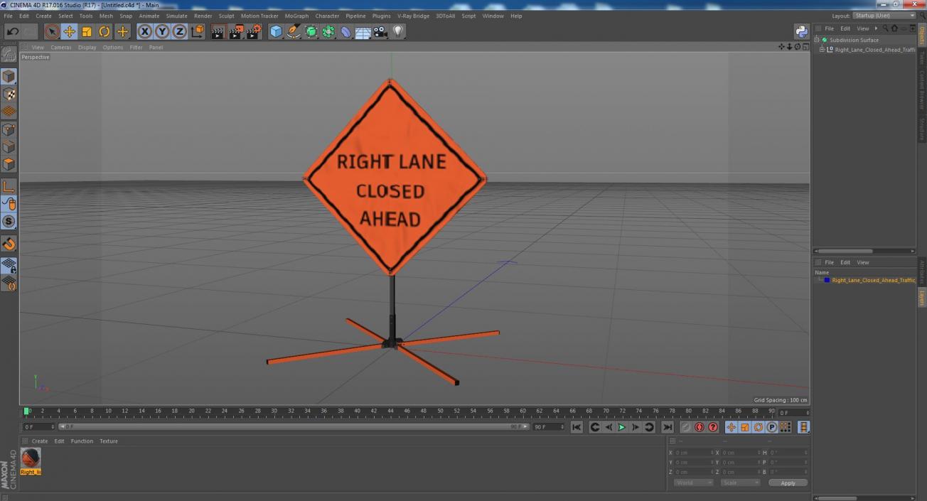 Right Lane Closed Ahead Traffic Control Sign 3D model