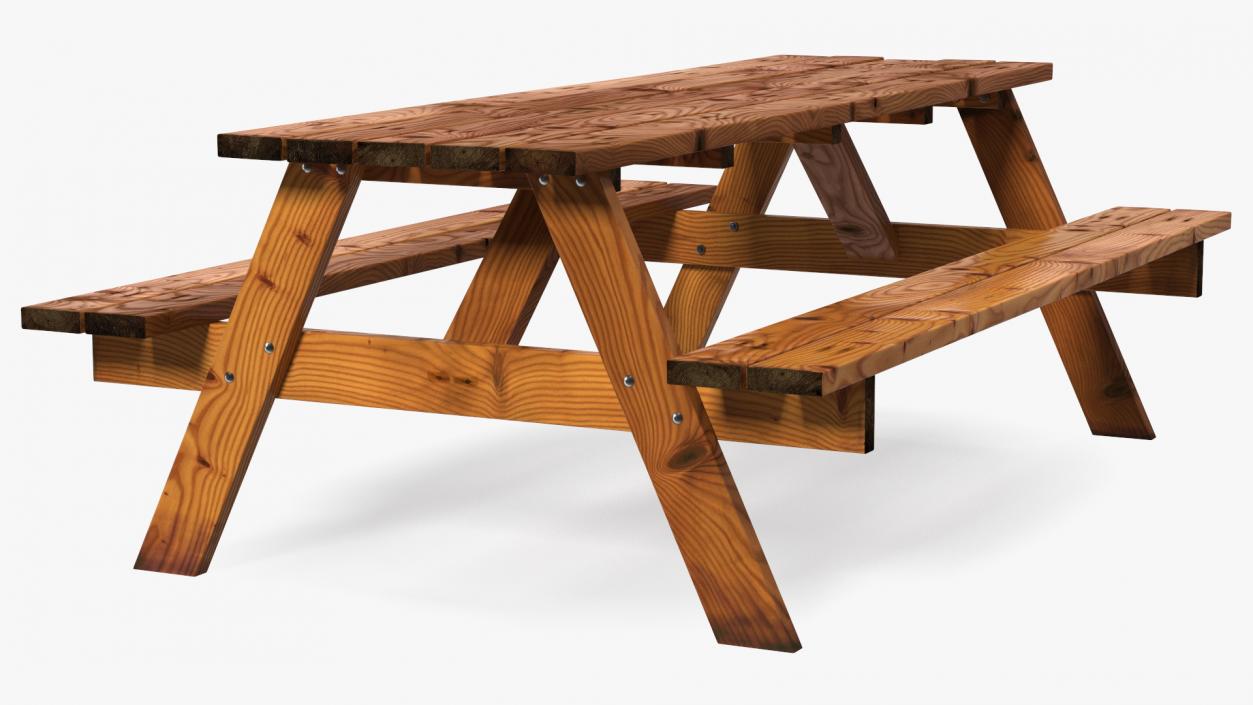 3D Wooden Picnic Table with Attached Benches