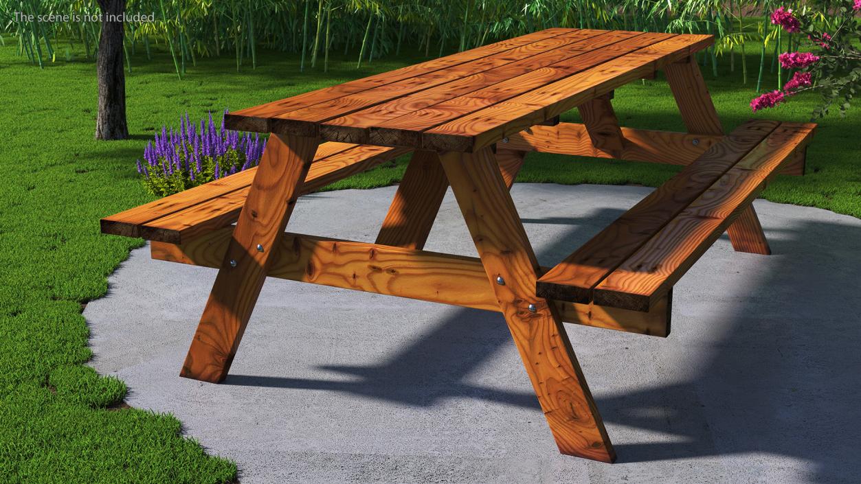 3D Wooden Picnic Table with Attached Benches