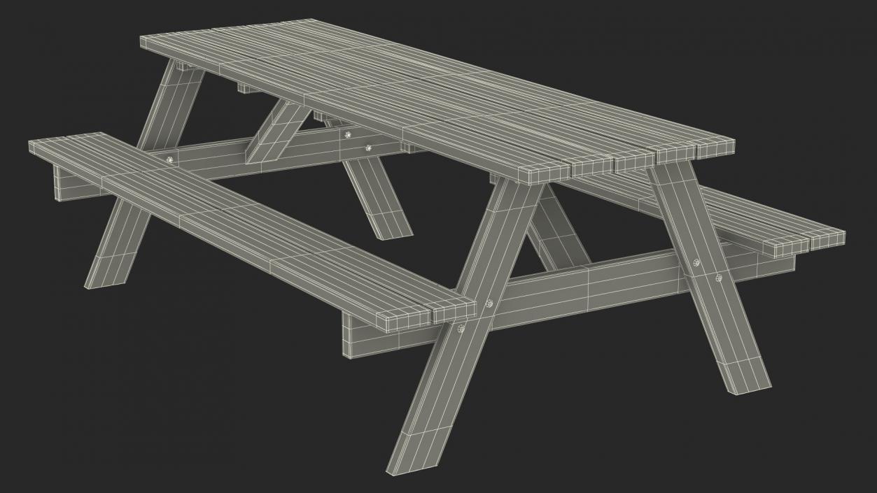 3D Wooden Picnic Table with Attached Benches