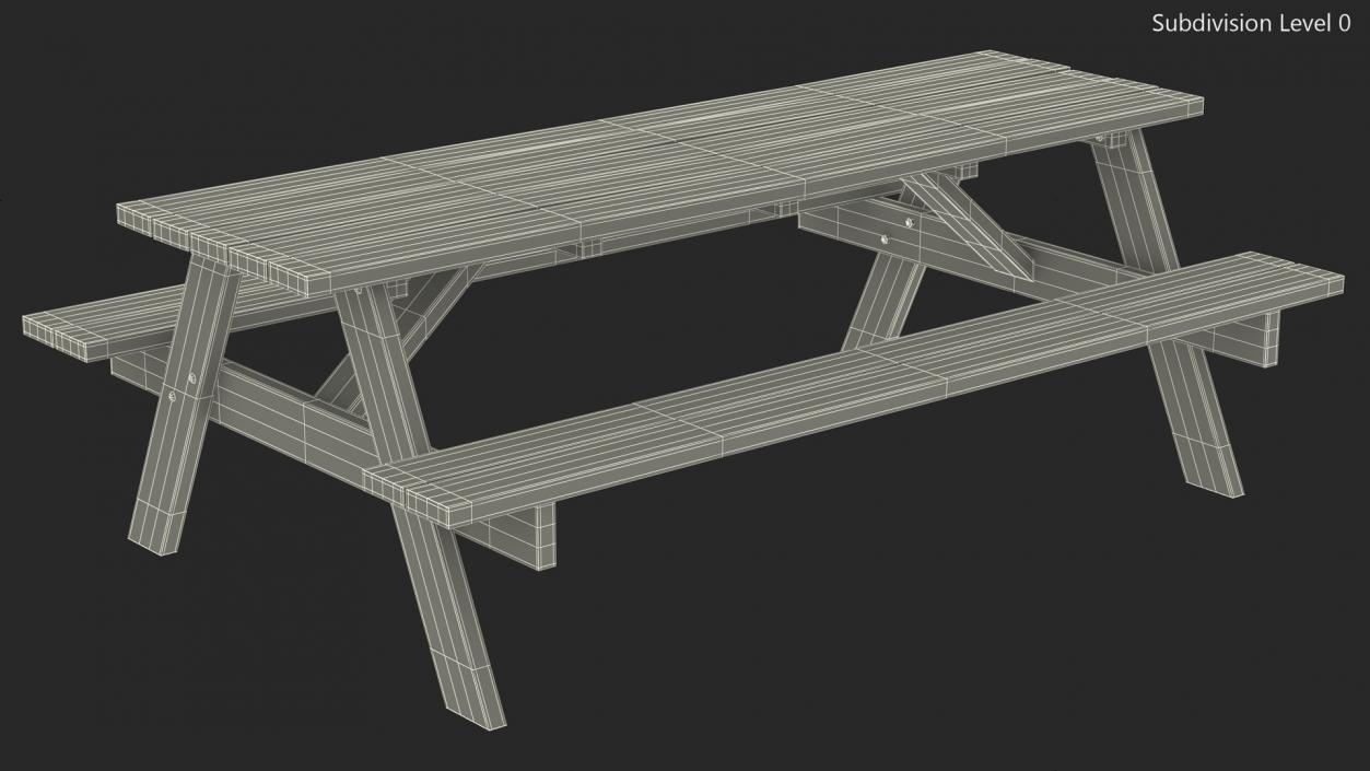 3D Wooden Picnic Table with Attached Benches