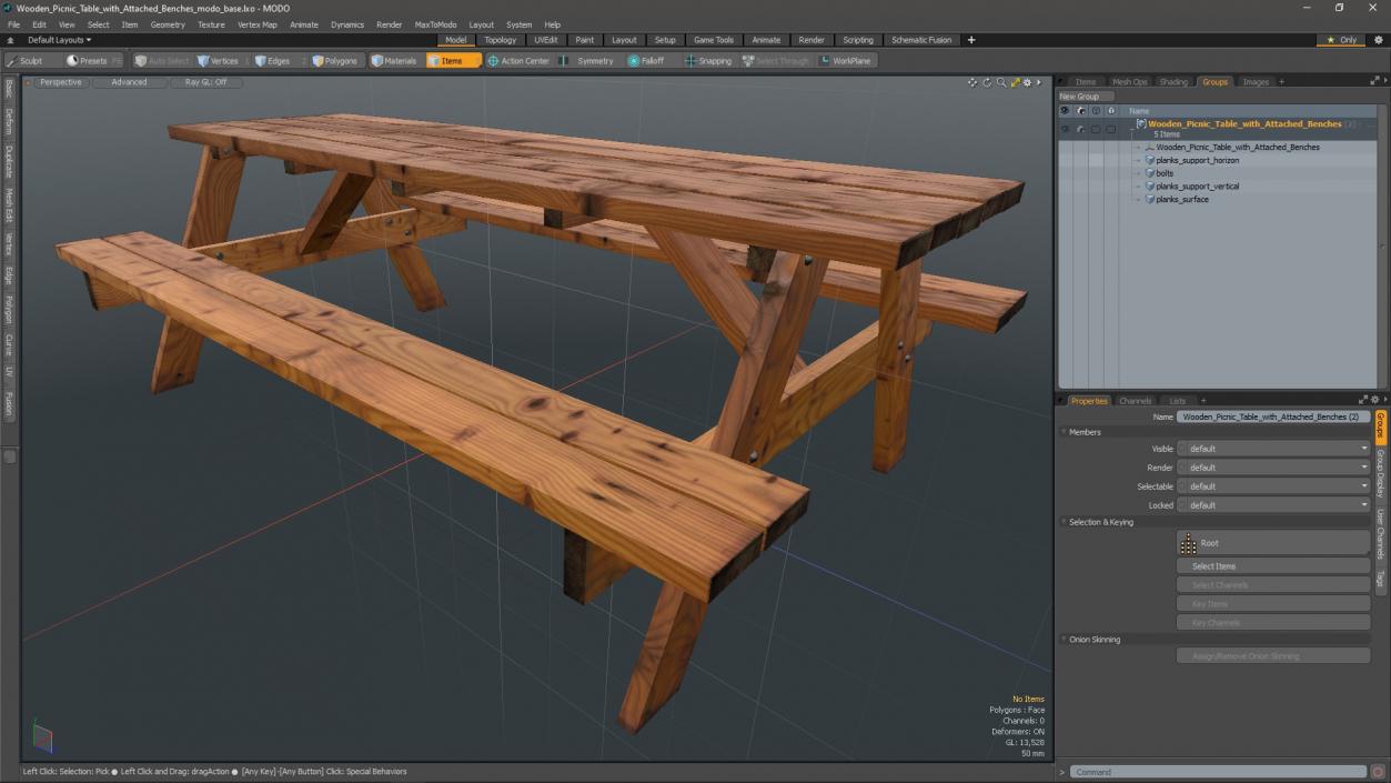 3D Wooden Picnic Table with Attached Benches