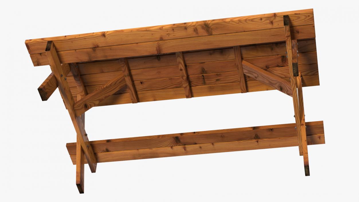 3D Wooden Picnic Table with Attached Benches