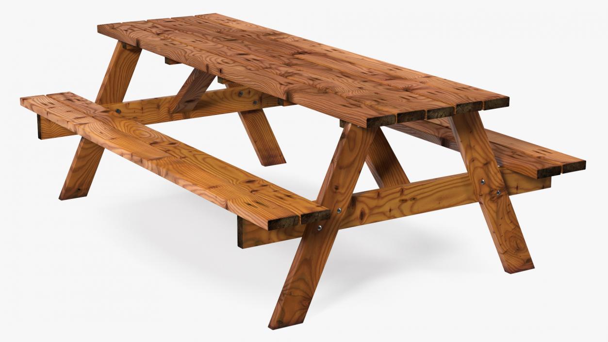 3D Wooden Picnic Table with Attached Benches