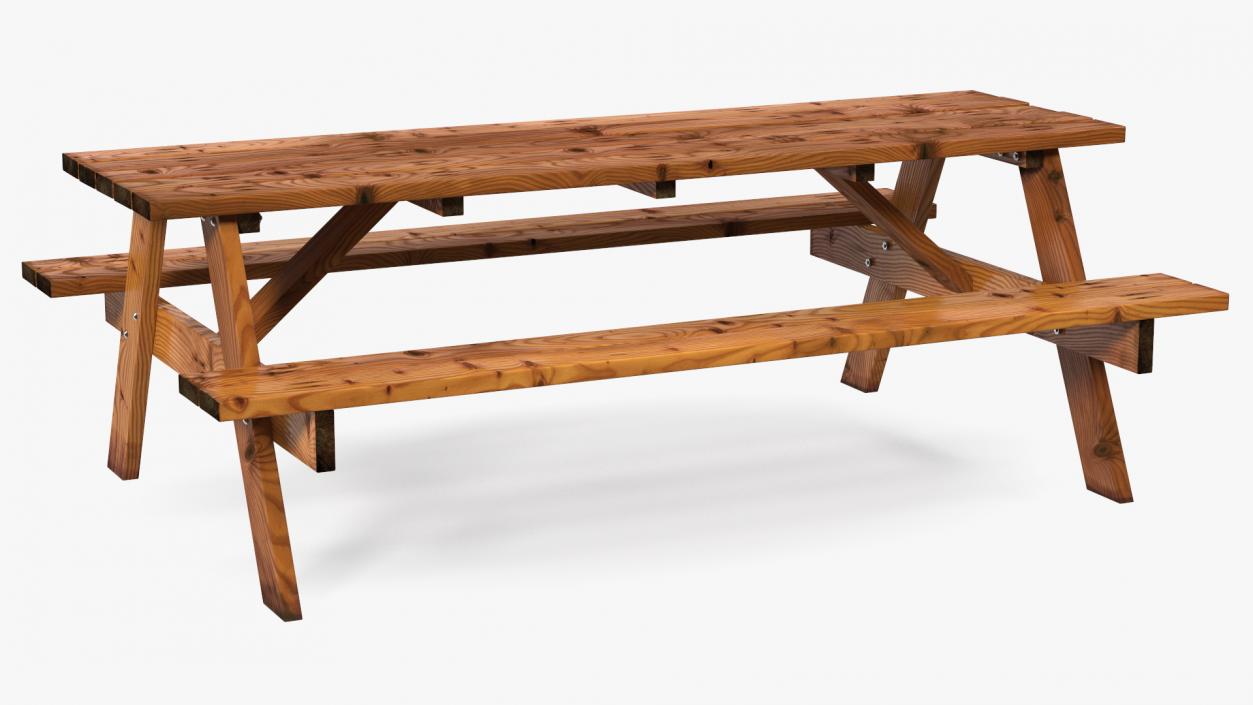 3D Wooden Picnic Table with Attached Benches