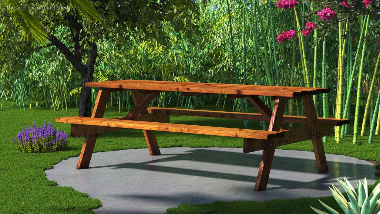 3D Wooden Picnic Table with Attached Benches