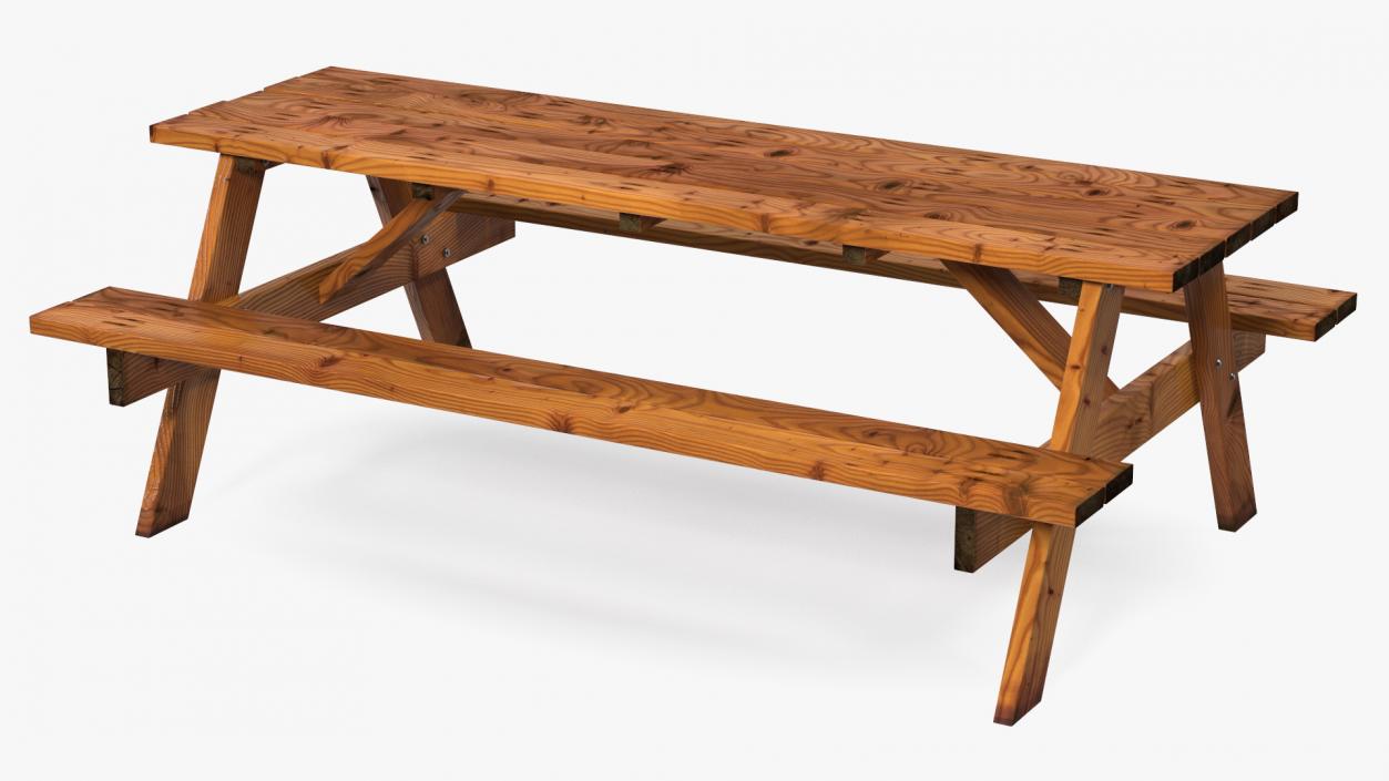 3D Wooden Picnic Table with Attached Benches