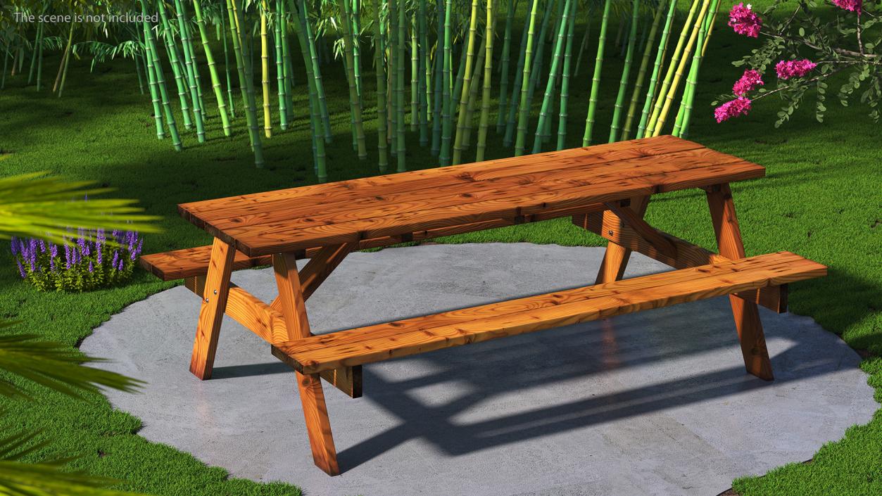 3D Wooden Picnic Table with Attached Benches