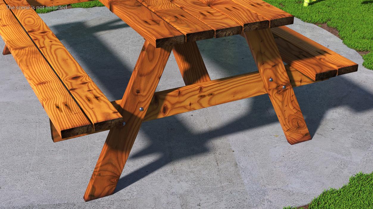 3D Wooden Picnic Table with Attached Benches