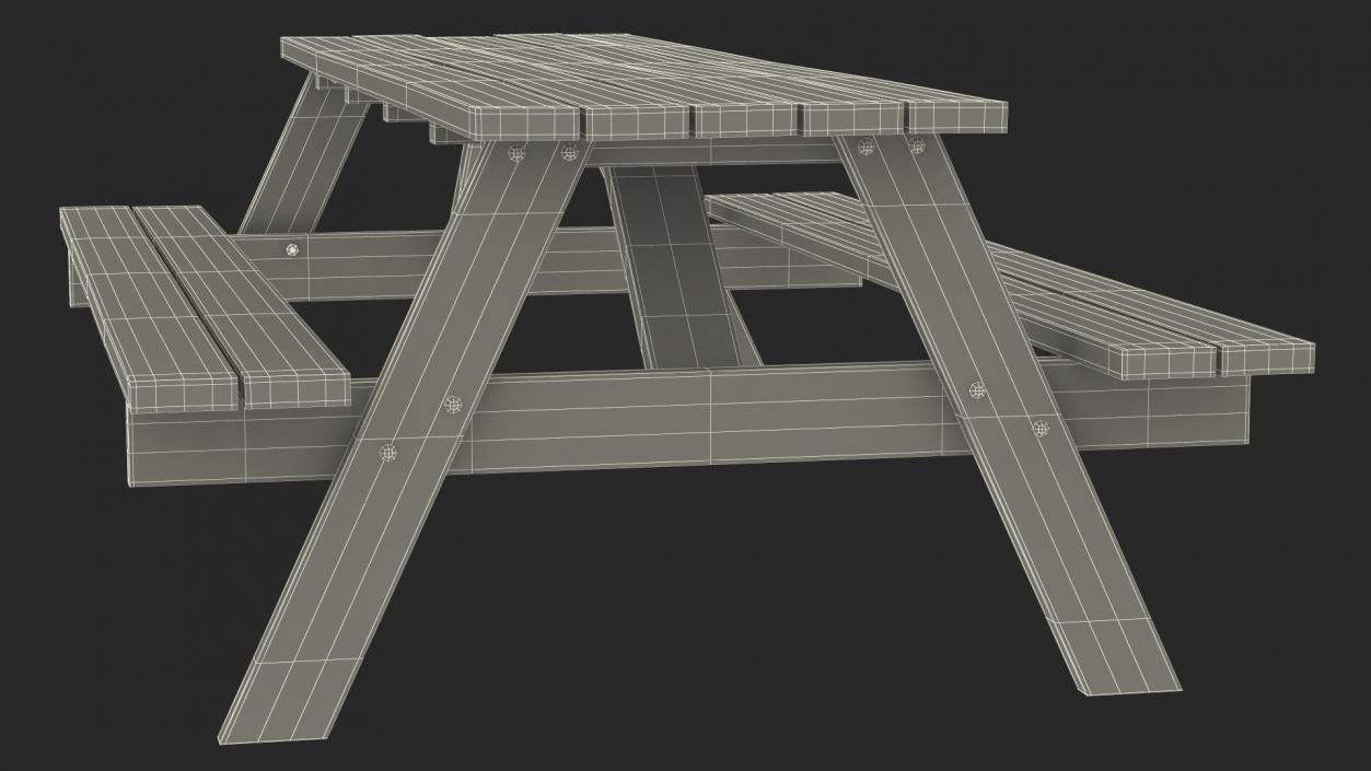 3D Wooden Picnic Table with Attached Benches