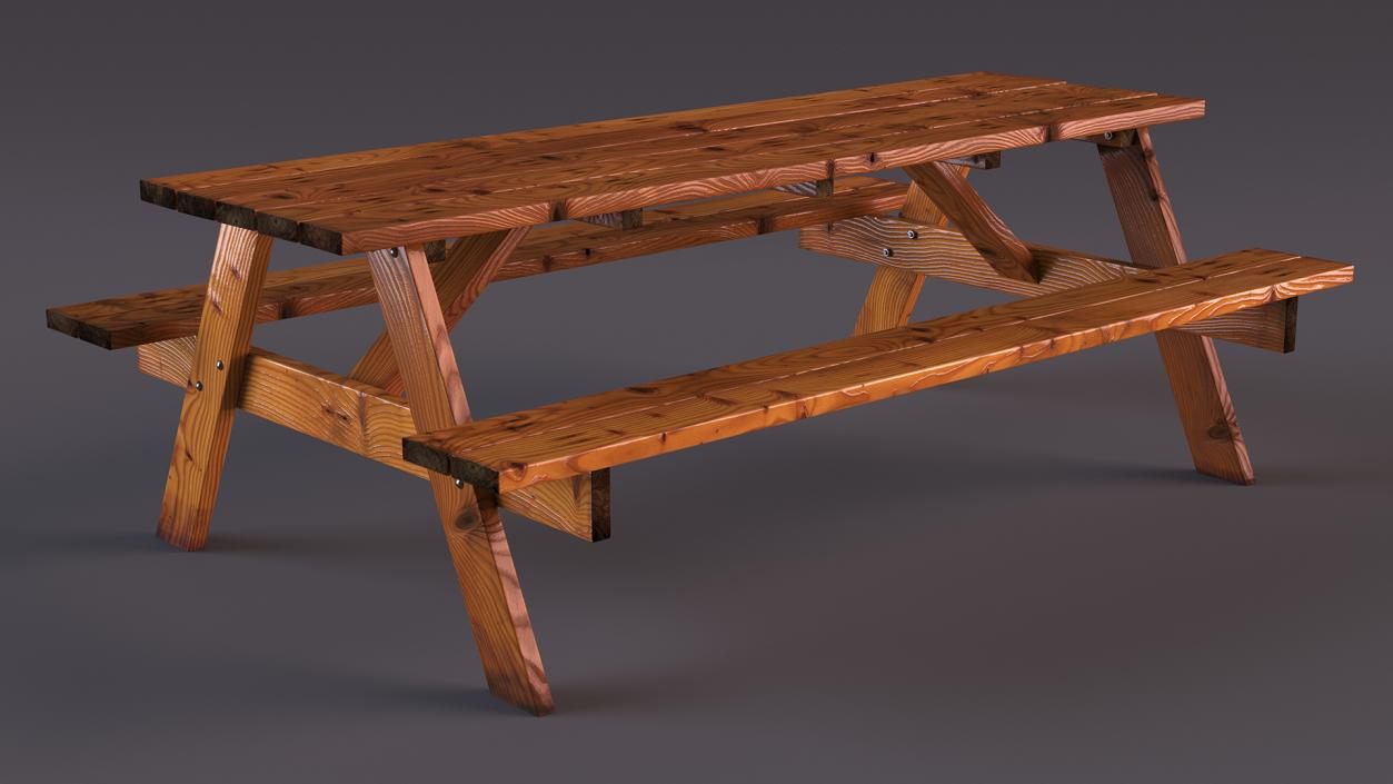 3D Wooden Picnic Table with Attached Benches