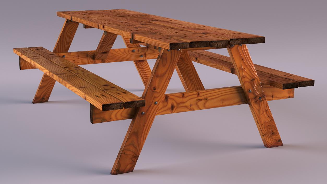 3D Wooden Picnic Table with Attached Benches