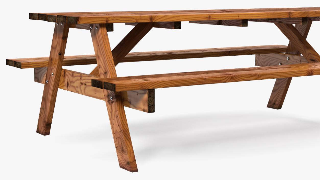 3D Wooden Picnic Table with Attached Benches