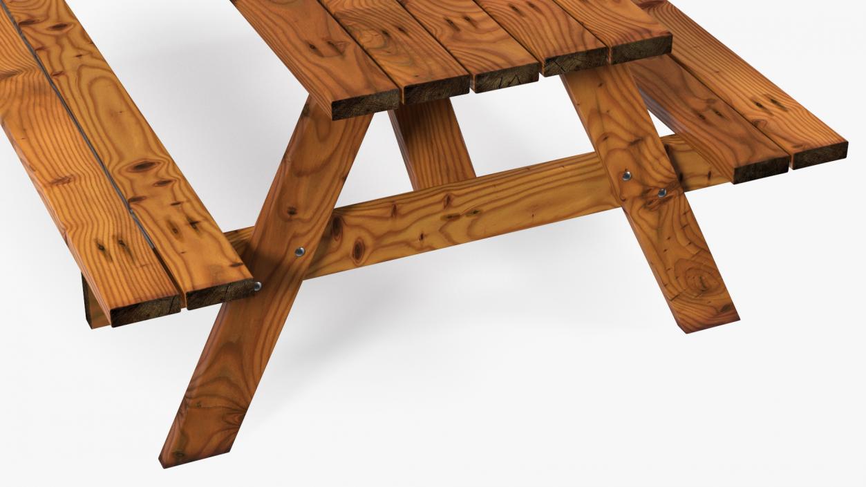 3D Wooden Picnic Table with Attached Benches