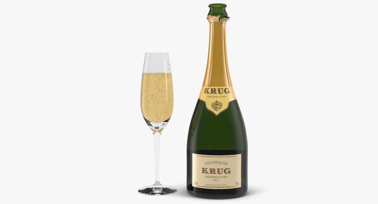 Champagne Bottle Krug Opened With Flute 3D model