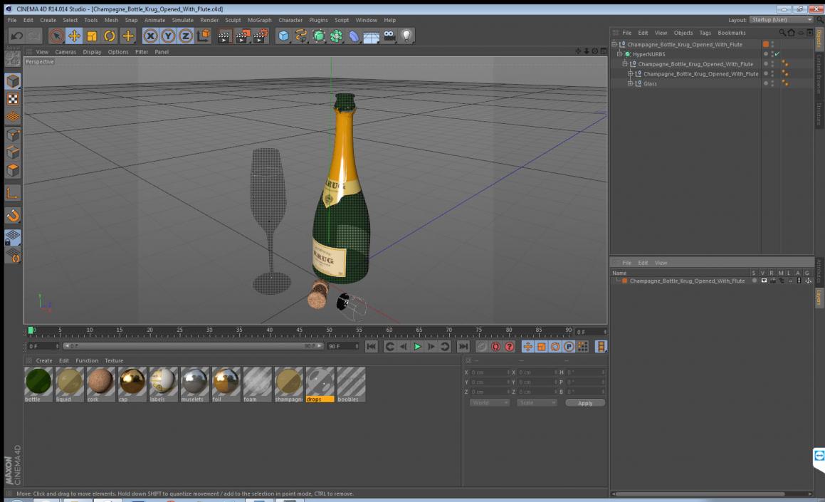 Champagne Bottle Krug Opened With Flute 3D model