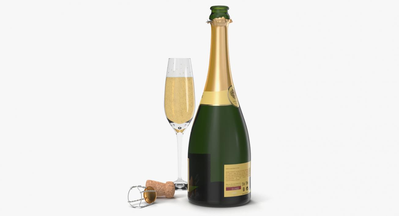 Champagne Bottle Krug Opened With Flute 3D model