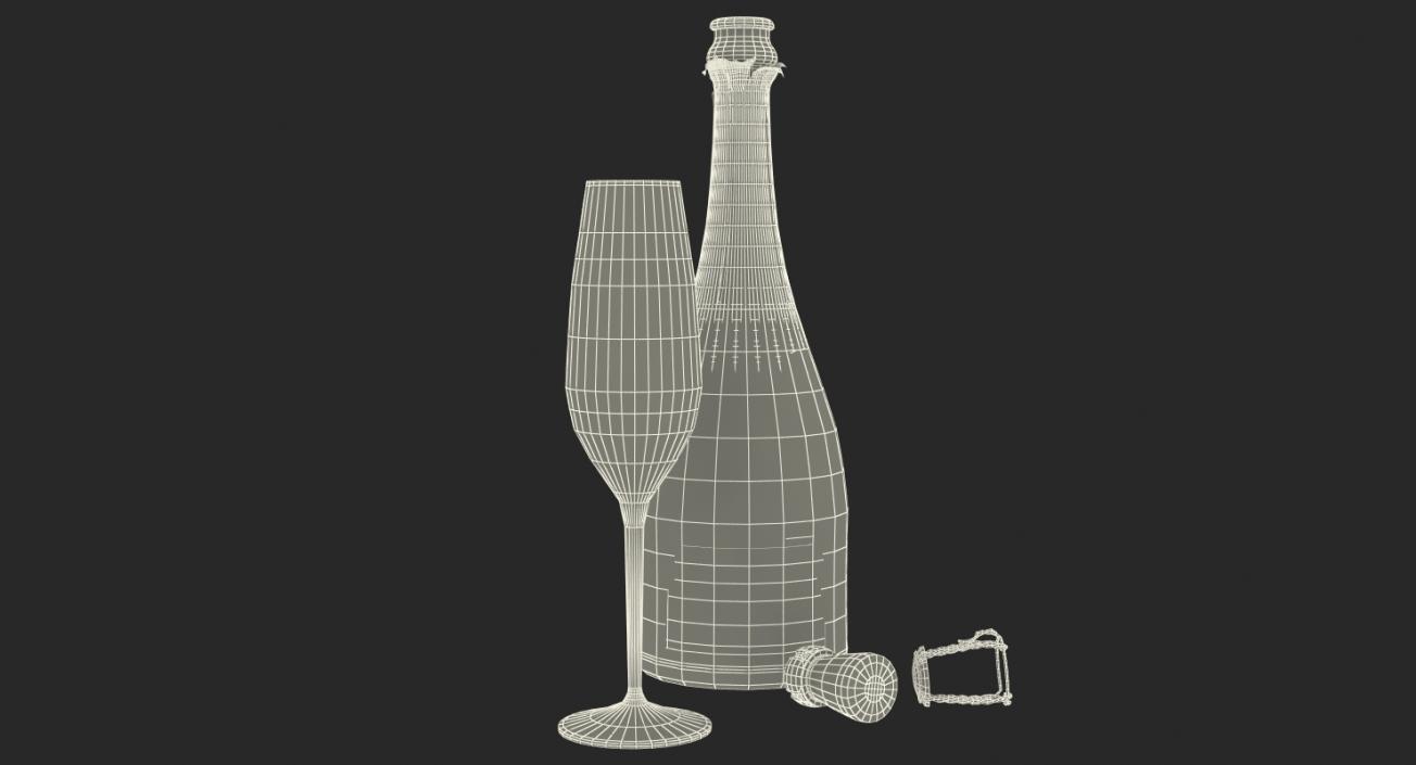 Champagne Bottle Krug Opened With Flute 3D model