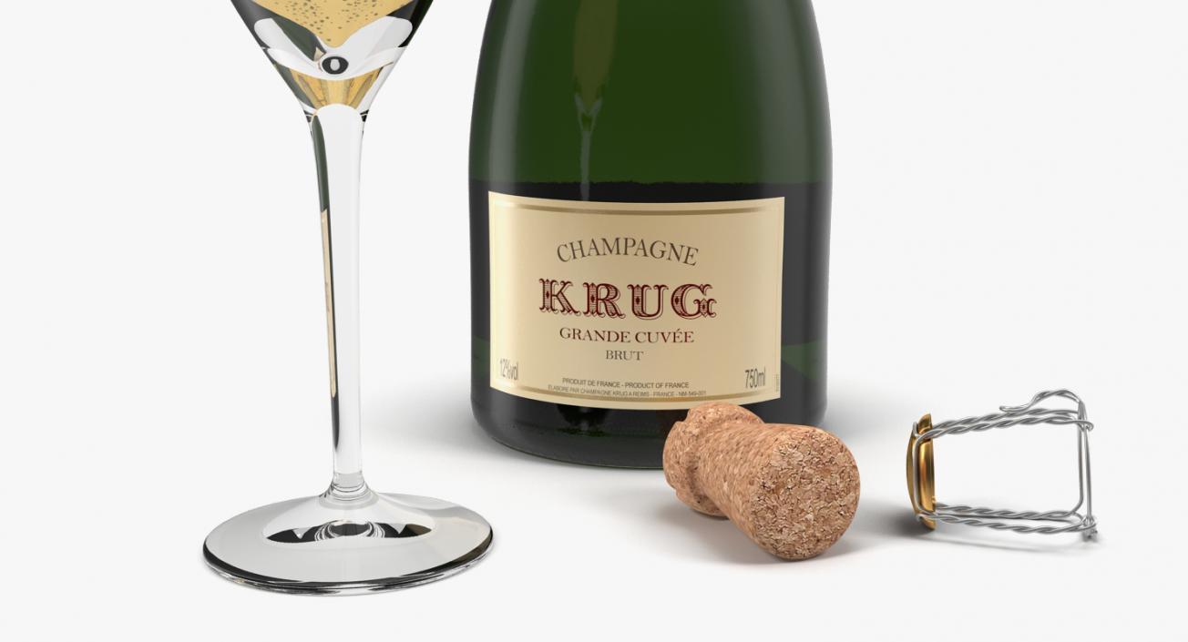 Champagne Bottle Krug Opened With Flute 3D model