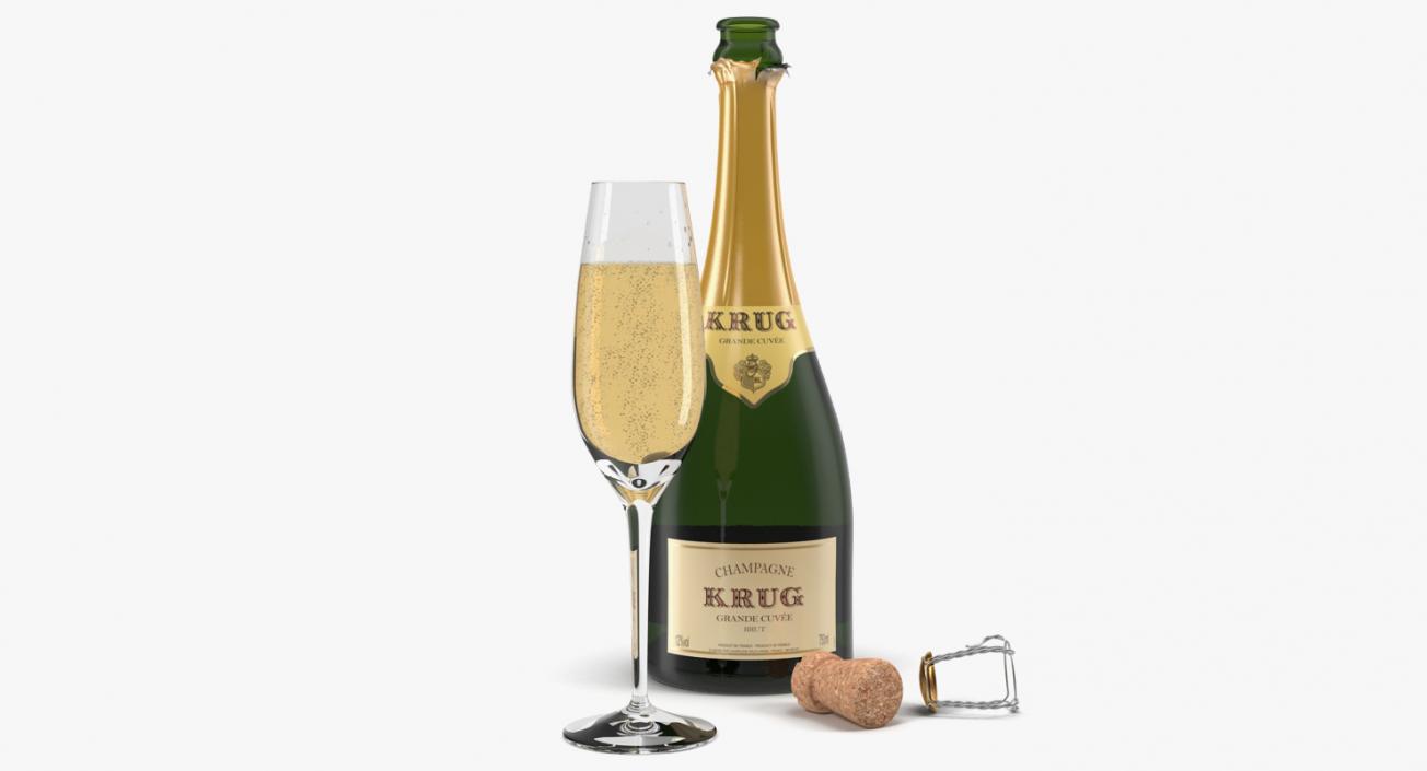 Champagne Bottle Krug Opened With Flute 3D model