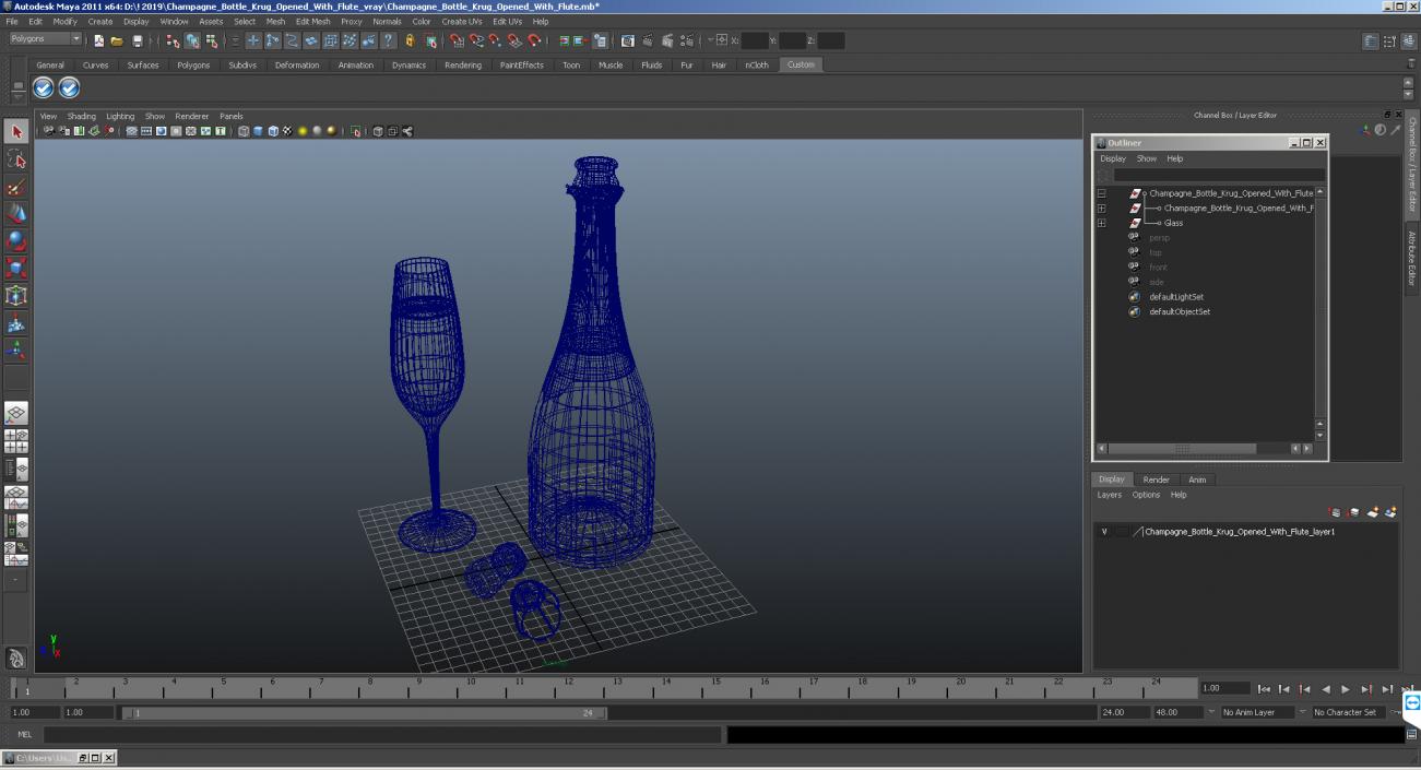 Champagne Bottle Krug Opened With Flute 3D model