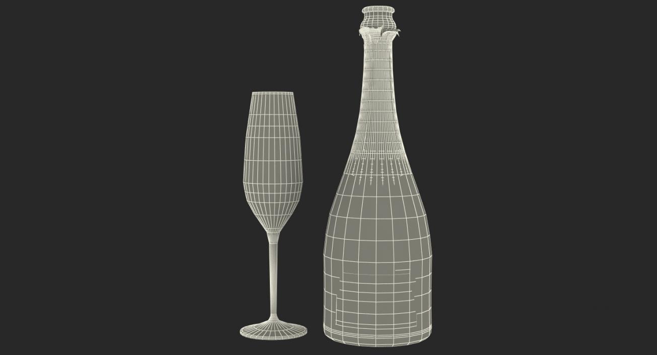 Champagne Bottle Krug Opened With Flute 3D model