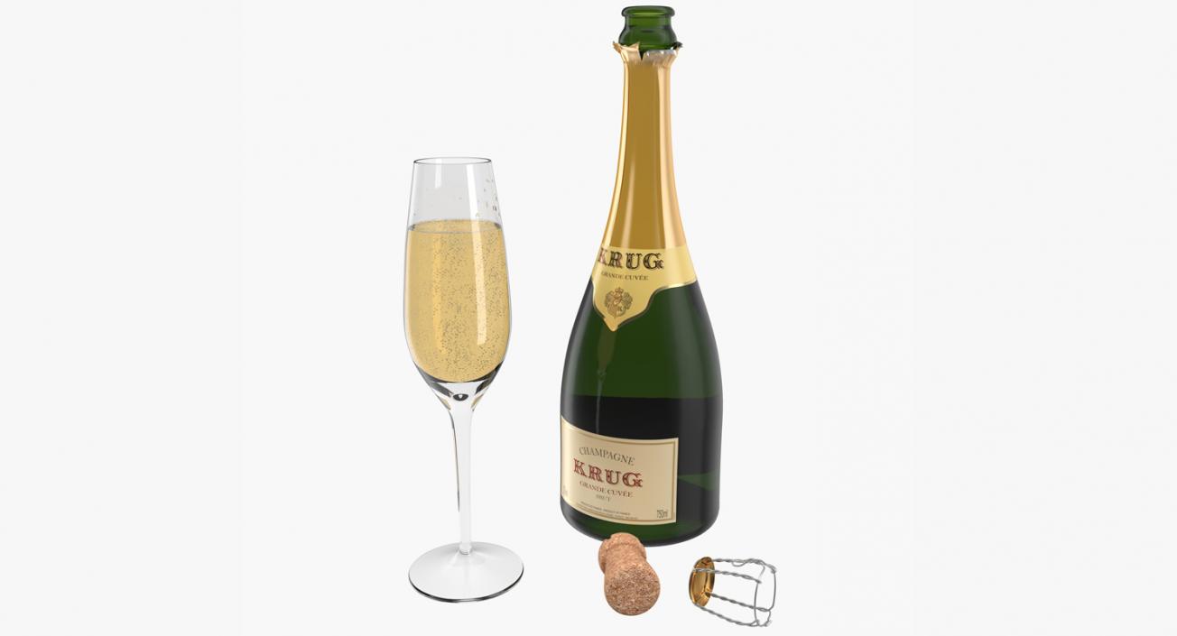 Champagne Bottle Krug Opened With Flute 3D model