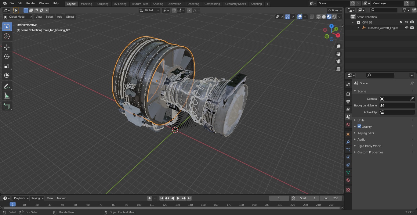 3D Aircraft Turbofan Engine CFM International CFM56 model