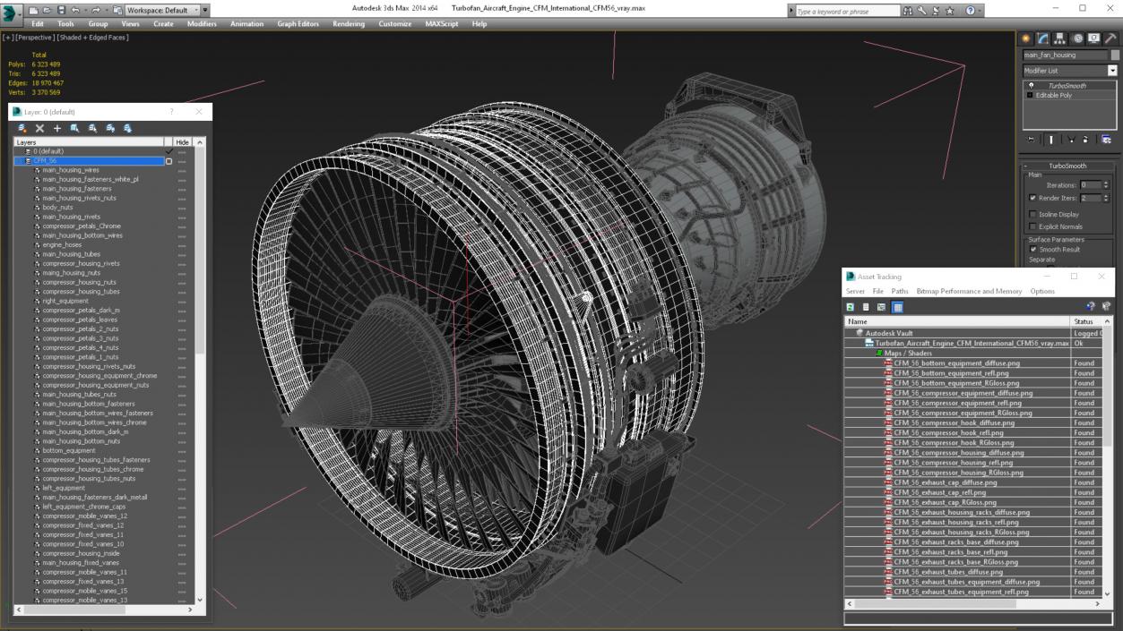 3D Aircraft Turbofan Engine CFM International CFM56 model