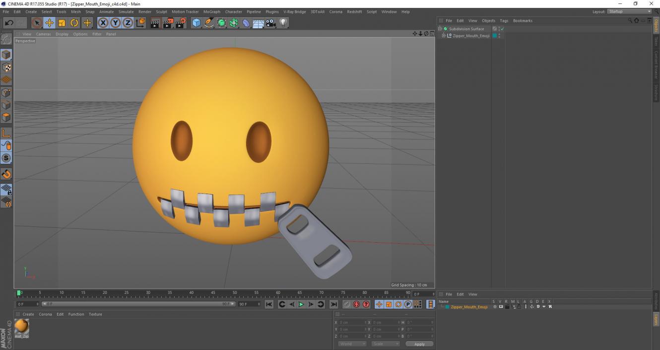 3D Zipper Mouth Emoji model