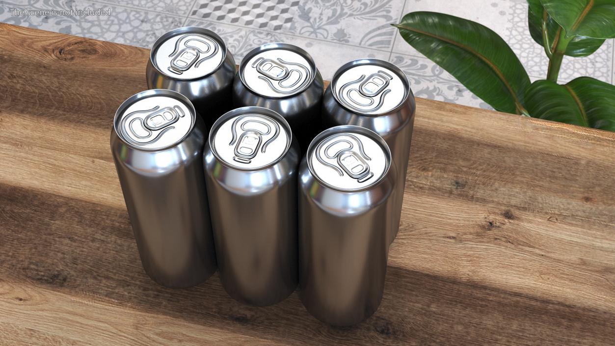 3D model 6pcs 500ml Aluminium Can Pack Black