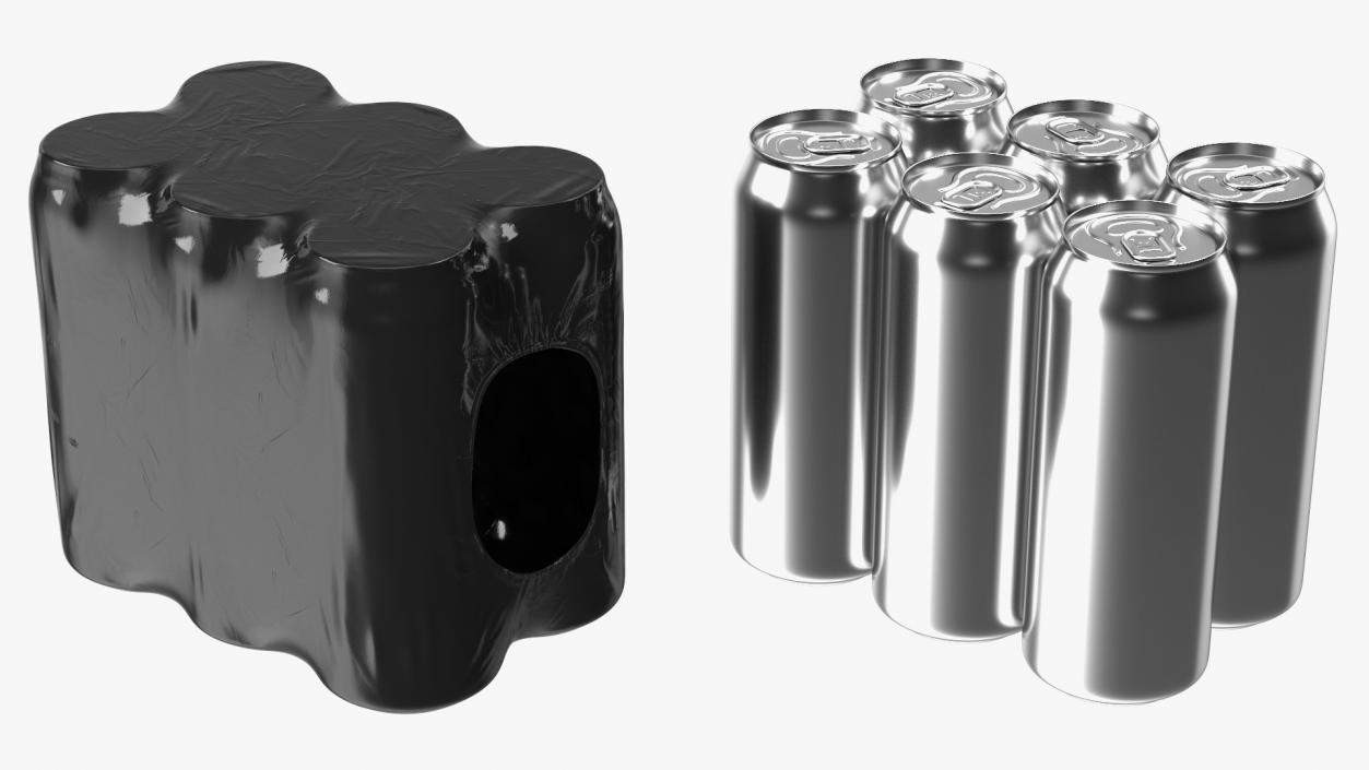 3D model 6pcs 500ml Aluminium Can Pack Black