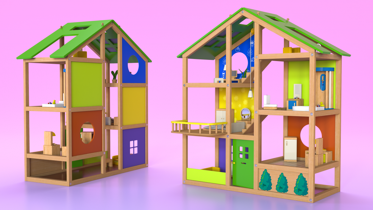 3D Wooden Dollhouse Furnished