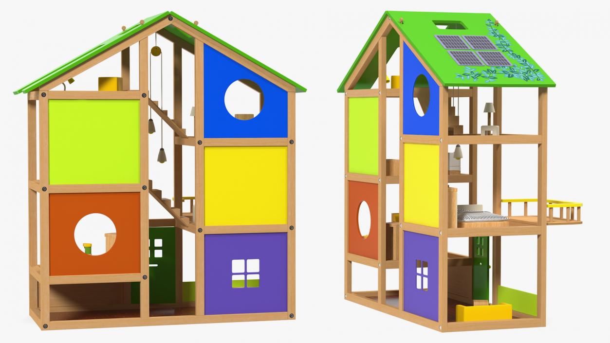 3D Wooden Dollhouse Furnished