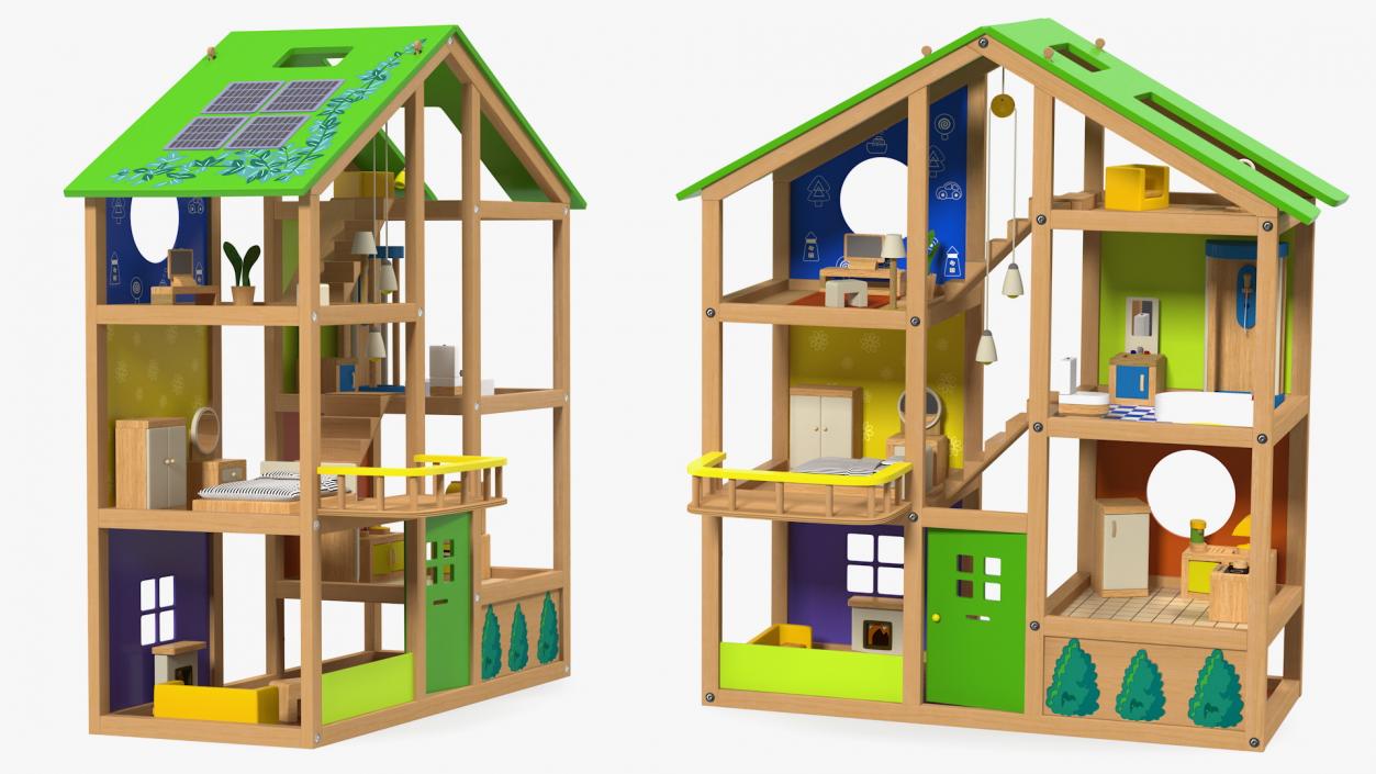 3D Wooden Dollhouse Furnished