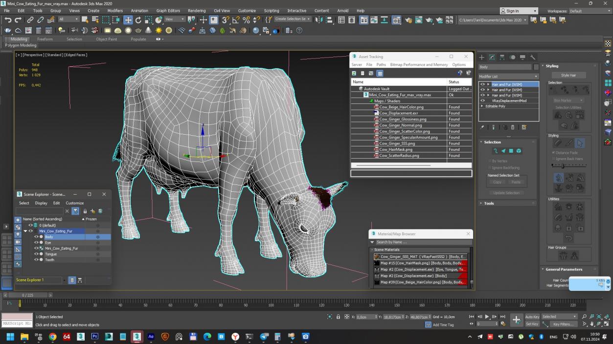 Mini Cow Eating Fur 3D model