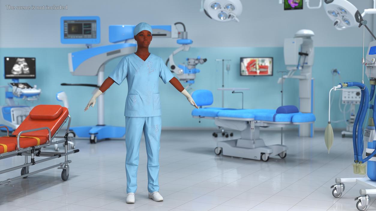 3D Female Nurse in Scrubs Fur