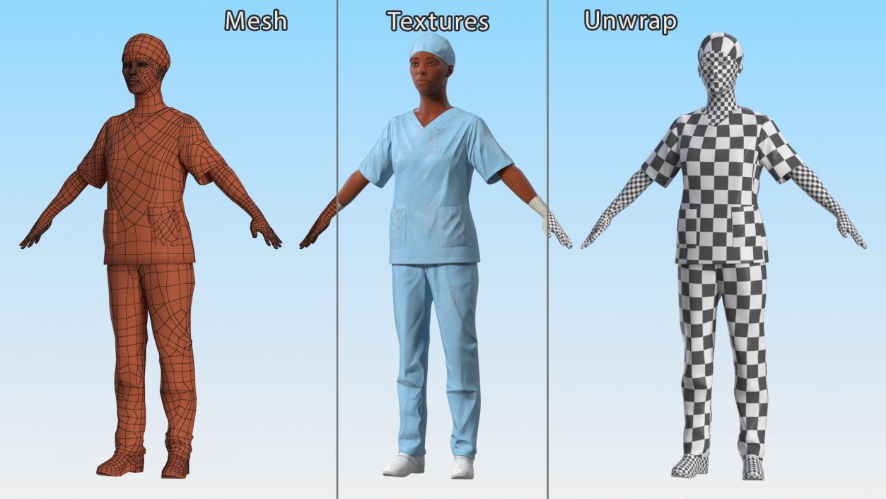 3D Female Nurse in Scrubs Fur