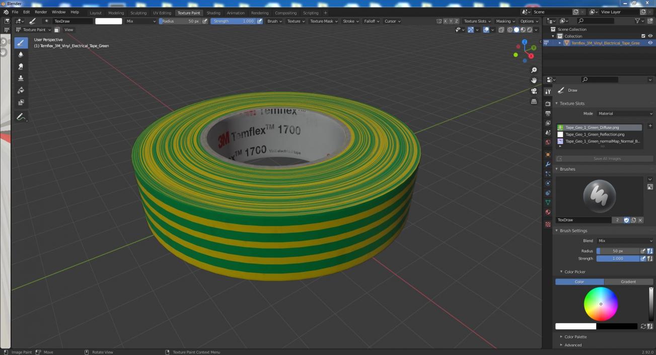 3D Temflex 3M Vinyl Electrical Tape Green model