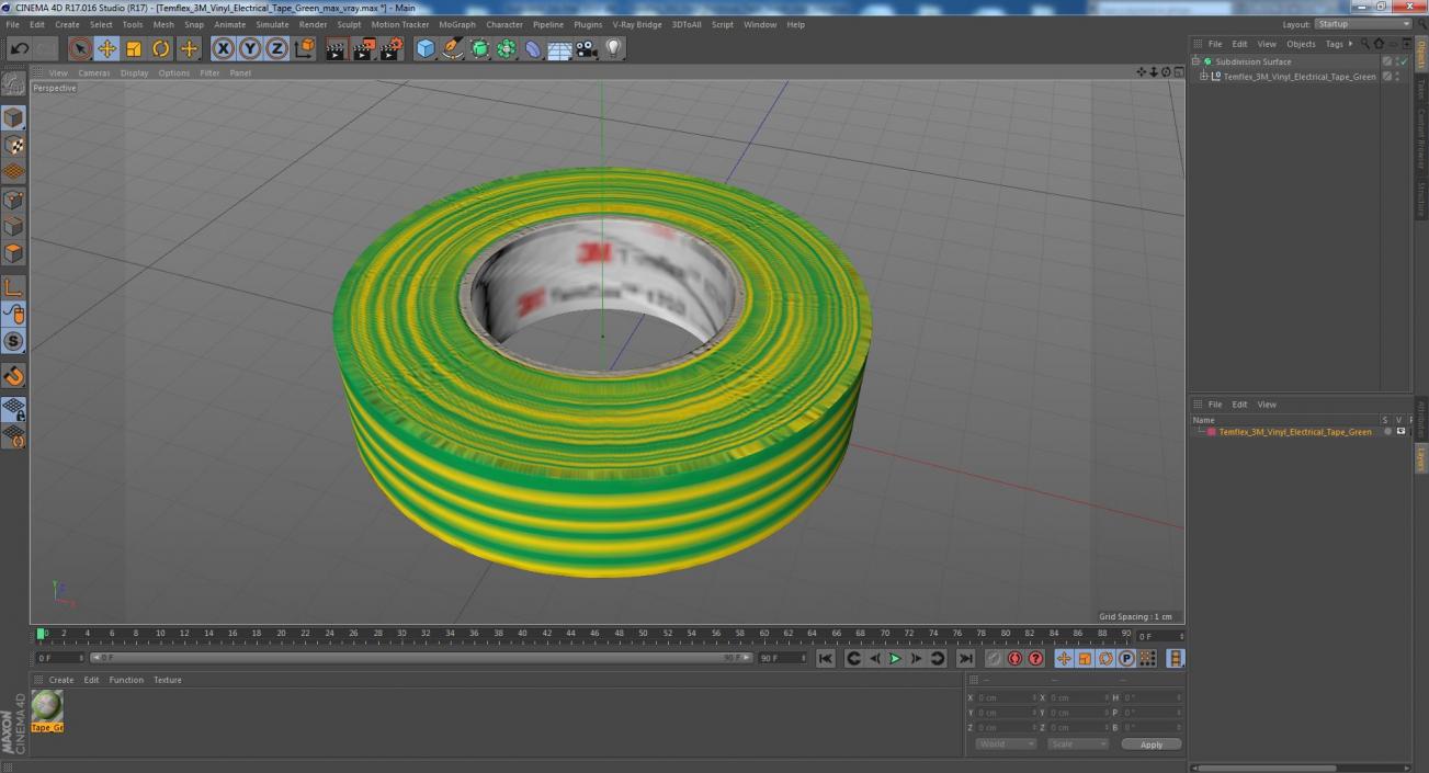 3D Temflex 3M Vinyl Electrical Tape Green model