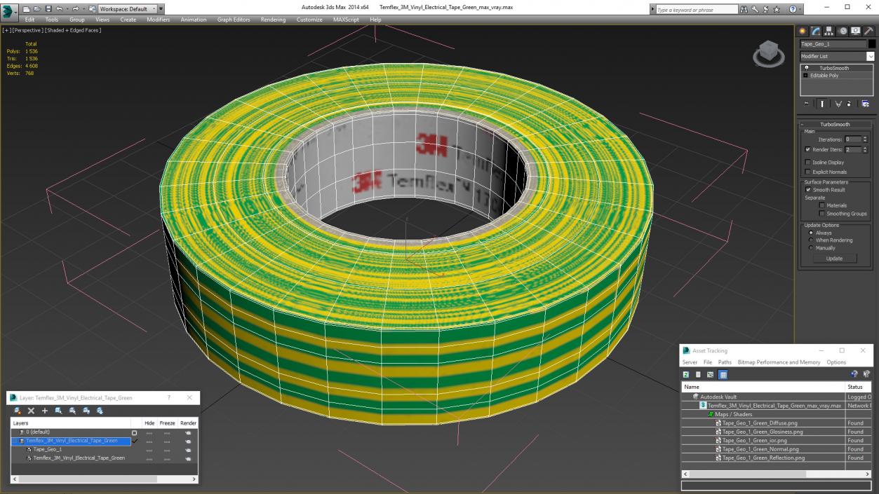 3D Temflex 3M Vinyl Electrical Tape Green model