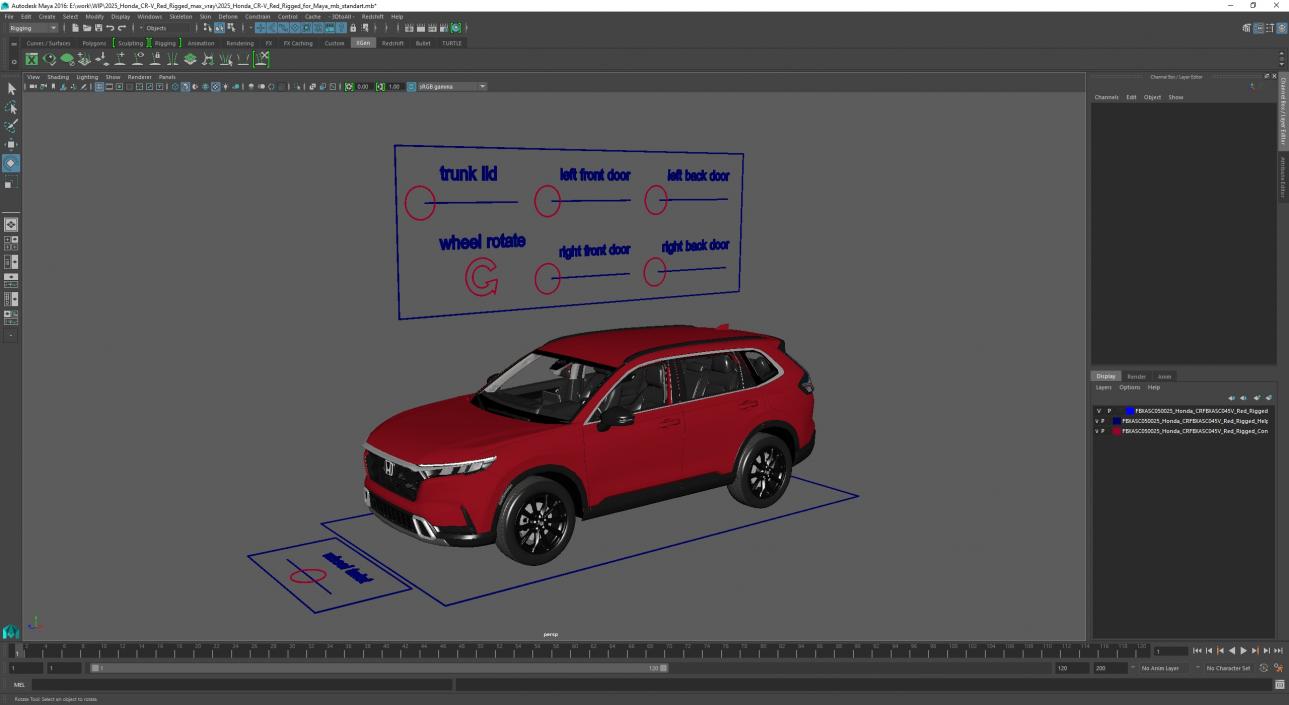 3D model 2025 Honda CR-V Red Rigged for Maya