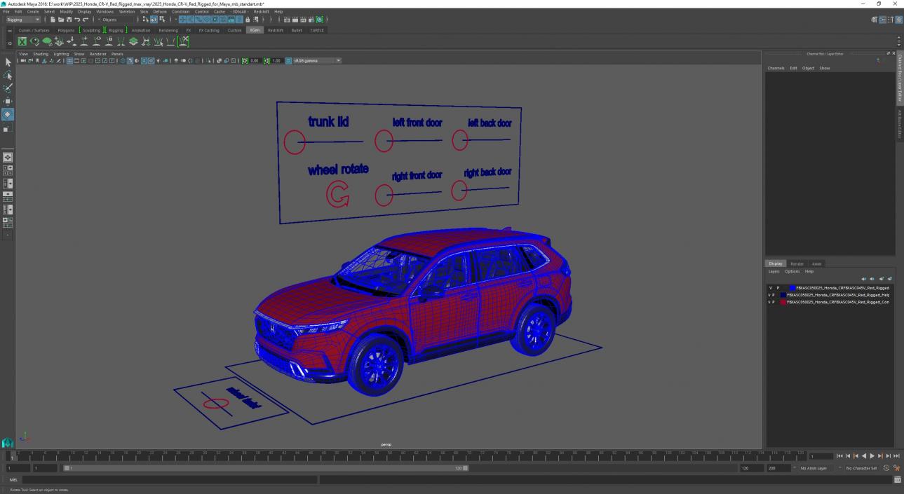 3D model 2025 Honda CR-V Red Rigged for Maya