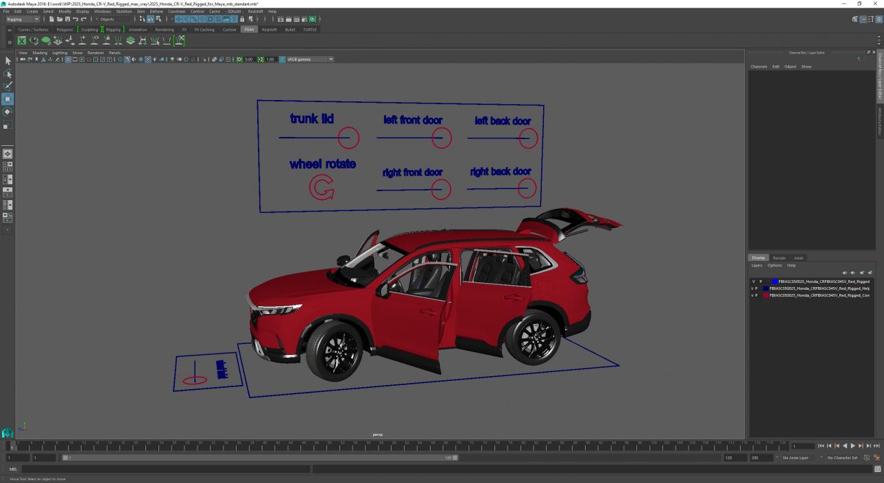 3D model 2025 Honda CR-V Red Rigged for Maya