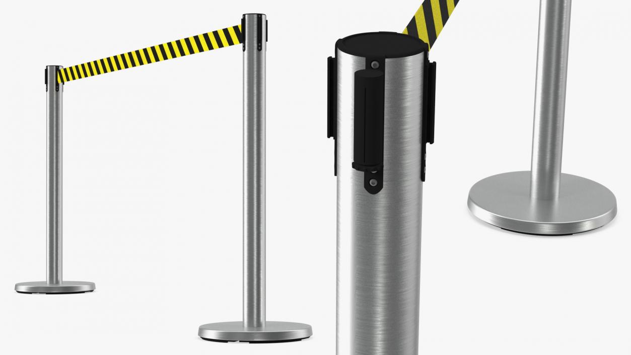 Barrier Stanchion with Yellow Belt 3D model