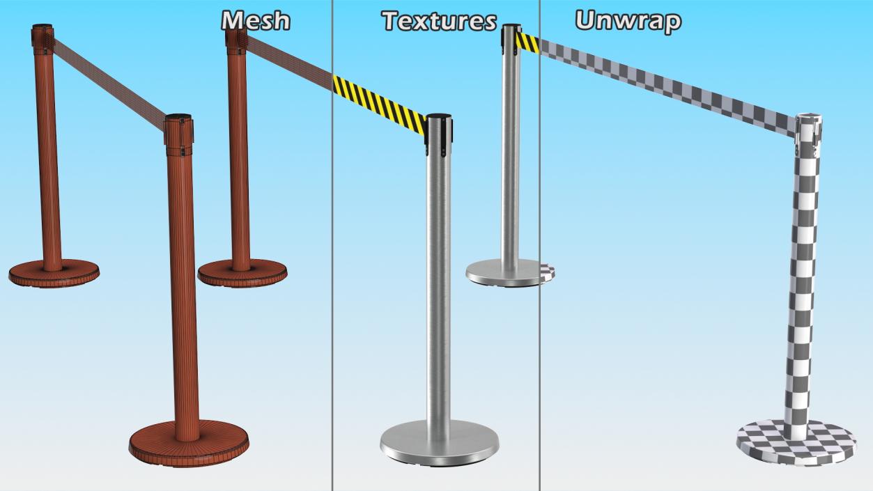 Barrier Stanchion with Yellow Belt 3D model