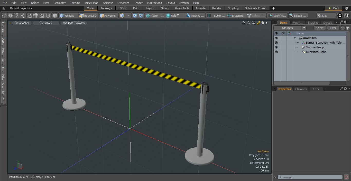 Barrier Stanchion with Yellow Belt 3D model