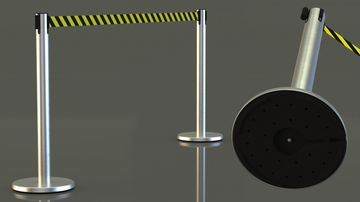 Barrier Stanchion with Yellow Belt 3D model